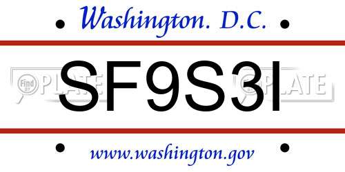 SF9S3I District Of Columbia License Plate