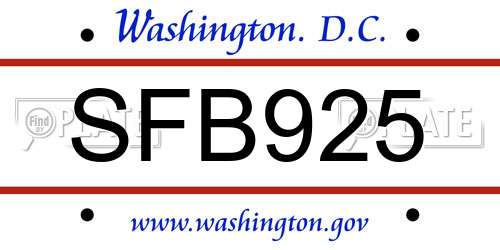 SFB925 District Of Columbia License Plate