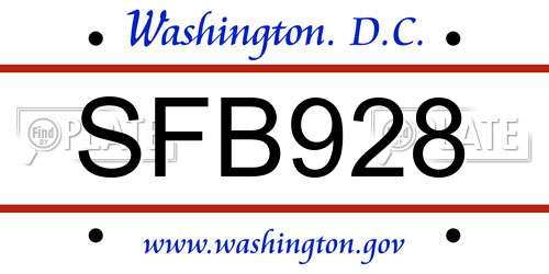 SFB928 District Of Columbia License Plate