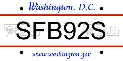 SFB92S District Of Columbia License Plate