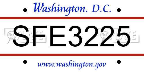 SFE3225 District Of Columbia License Plate