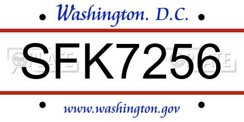 SFK7256 District Of Columbia License Plate