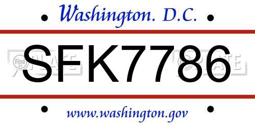 SFK7786 District Of Columbia License Plate