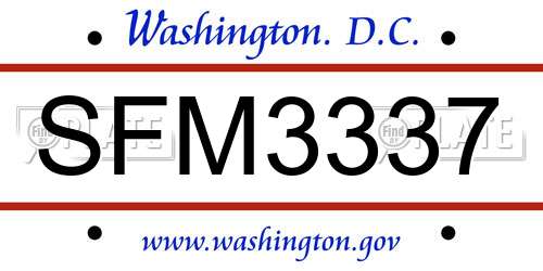 SFM3337 District Of Columbia License Plate