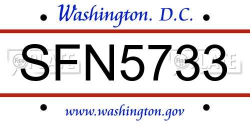 SFN5733 District Of Columbia License Plate
