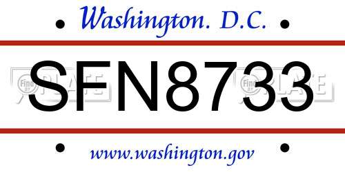 SFN8733 District Of Columbia License Plate
