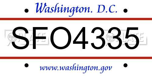 SFO4335 District Of Columbia License Plate