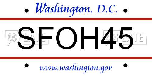 SFOH45 District Of Columbia License Plate