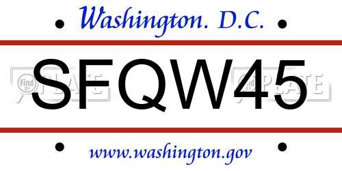 SFQW45 District Of Columbia License Plate