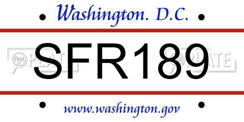 SFR189 District Of Columbia License Plate