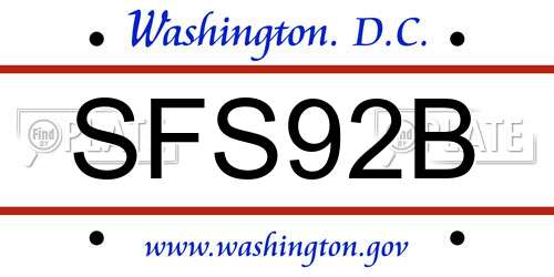 SFS92B District Of Columbia License Plate