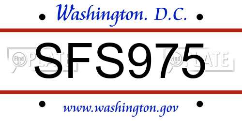 SFS975 District Of Columbia License Plate