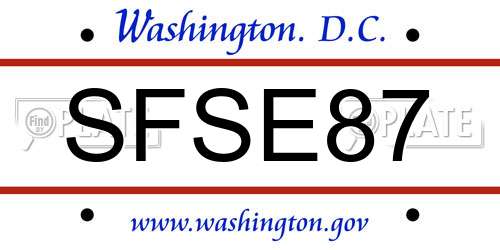 SFSE87 District Of Columbia License Plate