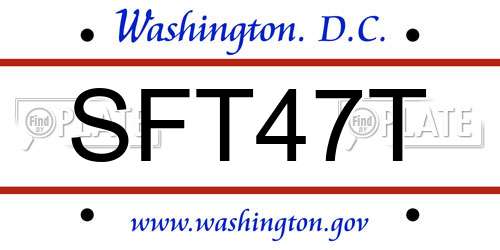 SFT47T District Of Columbia License Plate