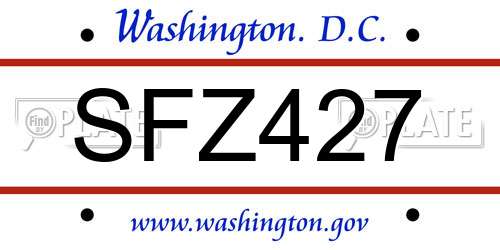 SFZ427 District Of Columbia License Plate