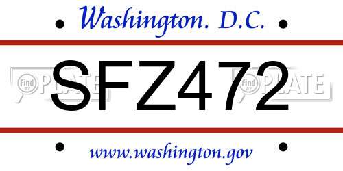 SFZ472 District Of Columbia License Plate
