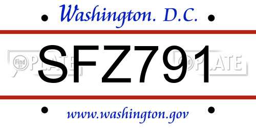 SFZ791 District Of Columbia License Plate