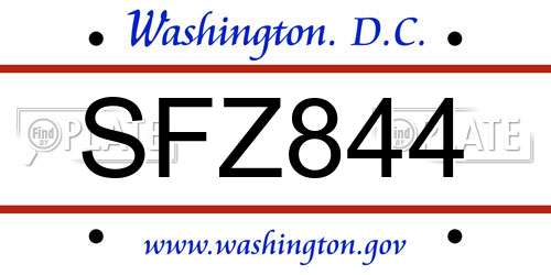 SFZ844 District Of Columbia License Plate