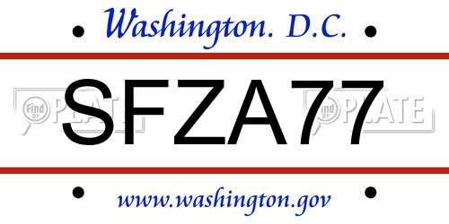 SFZA77 District Of Columbia License Plate