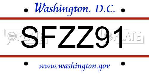 SFZZ91 District Of Columbia License Plate