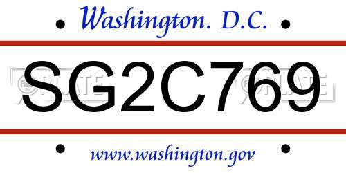 SG2C769 District Of Columbia License Plate