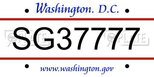 SG37777 District Of Columbia License Plate