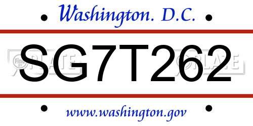 SG7T262 District Of Columbia License Plate