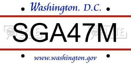 SGA47M District Of Columbia License Plate