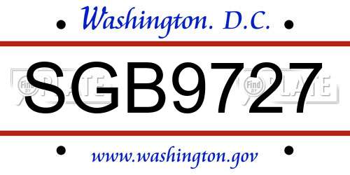 SGB9727 District Of Columbia License Plate