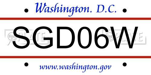 SGD06W District Of Columbia License Plate