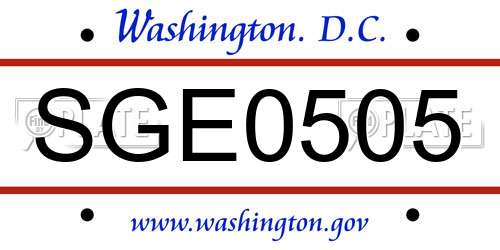 SGE0505 District Of Columbia License Plate