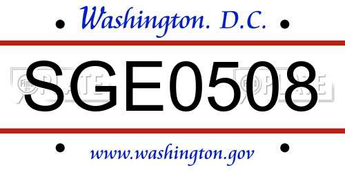 SGE0508 District Of Columbia License Plate