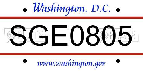 SGE0805 District Of Columbia License Plate