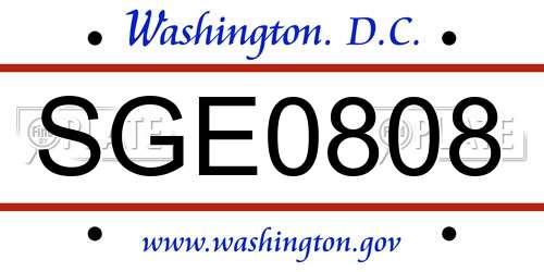 SGE0808 District Of Columbia License Plate