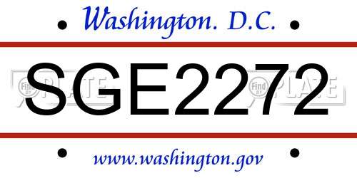 SGE2272 District Of Columbia License Plate