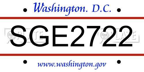 SGE2722 District Of Columbia License Plate