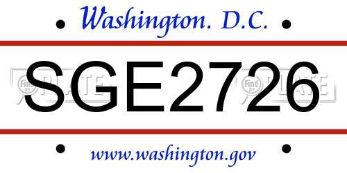 SGE2726 District Of Columbia License Plate