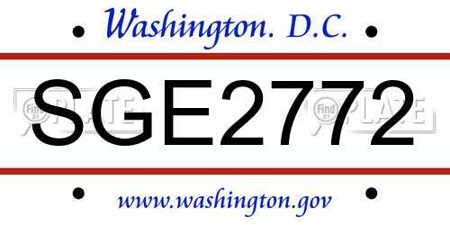 SGE2772 District Of Columbia License Plate