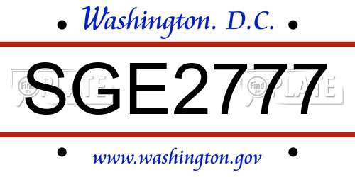 SGE2777 District Of Columbia License Plate