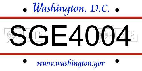 SGE4004 District Of Columbia License Plate
