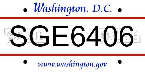 SGE6406 District Of Columbia License Plate