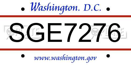 SGE7276 District Of Columbia License Plate