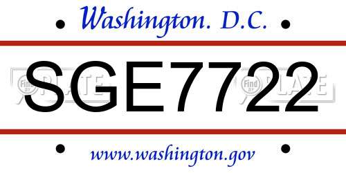 SGE7722 District Of Columbia License Plate