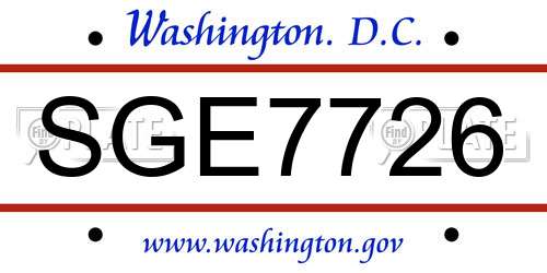 SGE7726 District Of Columbia License Plate
