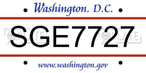 SGE7727 District Of Columbia License Plate