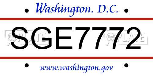 SGE7772 District Of Columbia License Plate