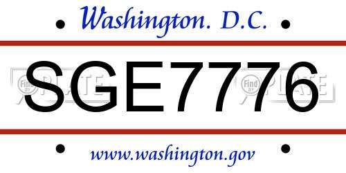 SGE7776 District Of Columbia License Plate