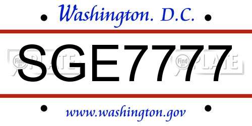 SGE7777 District Of Columbia License Plate