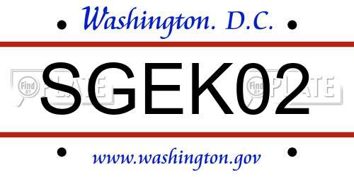 SGEK02 District Of Columbia License Plate