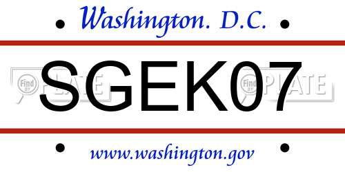 SGEK07 District Of Columbia License Plate